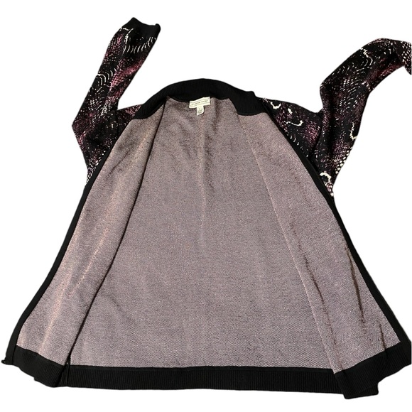 St John Wool Full Zip Snakeskin Print Cardigan Knit Sweater Purple Womens Sz Med - Picture 2 of 8